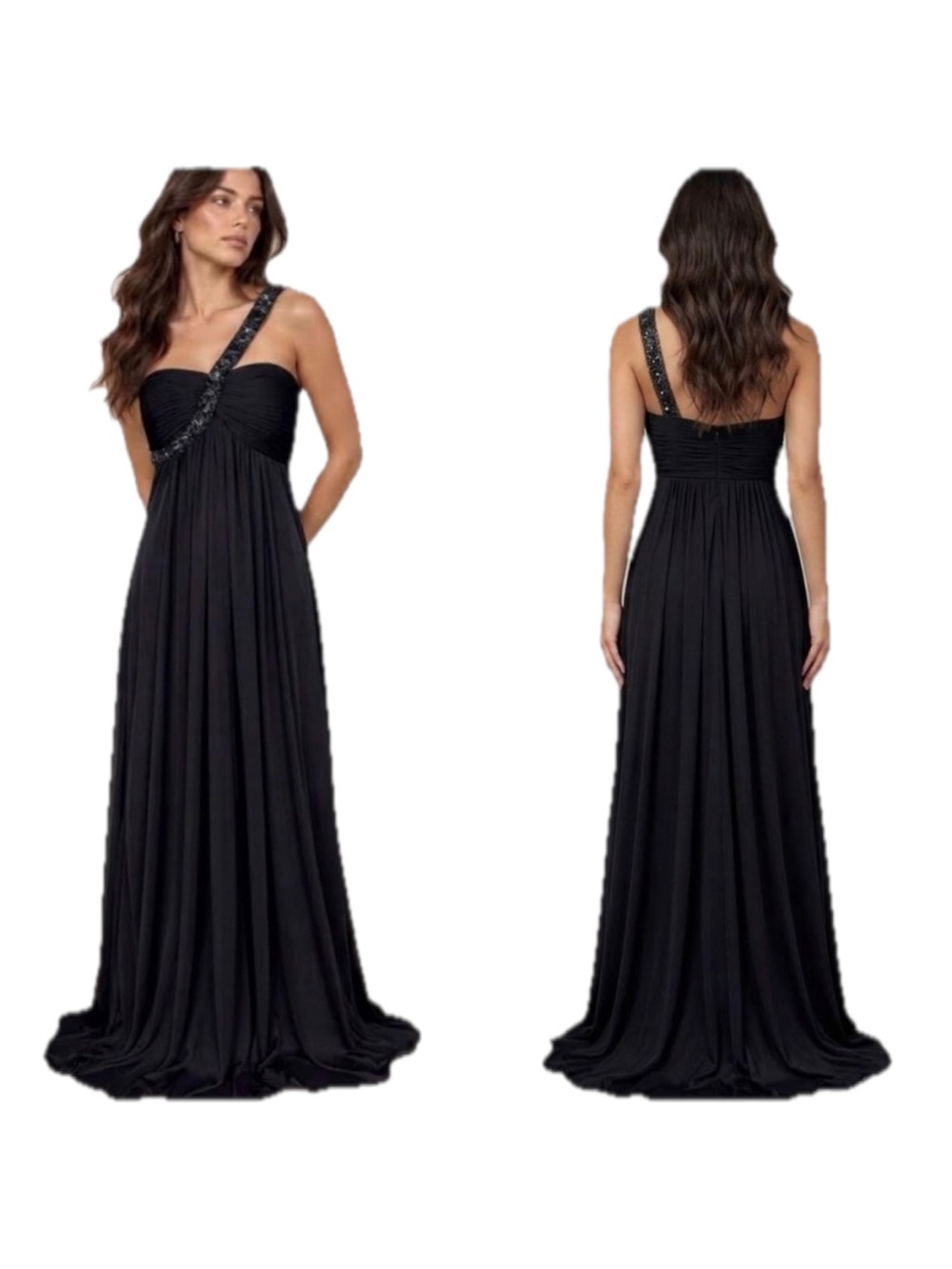 Cache Black Beaded Grecian Maxi Gown Sz 8 Homecoming Formal Evening Dress Y2K